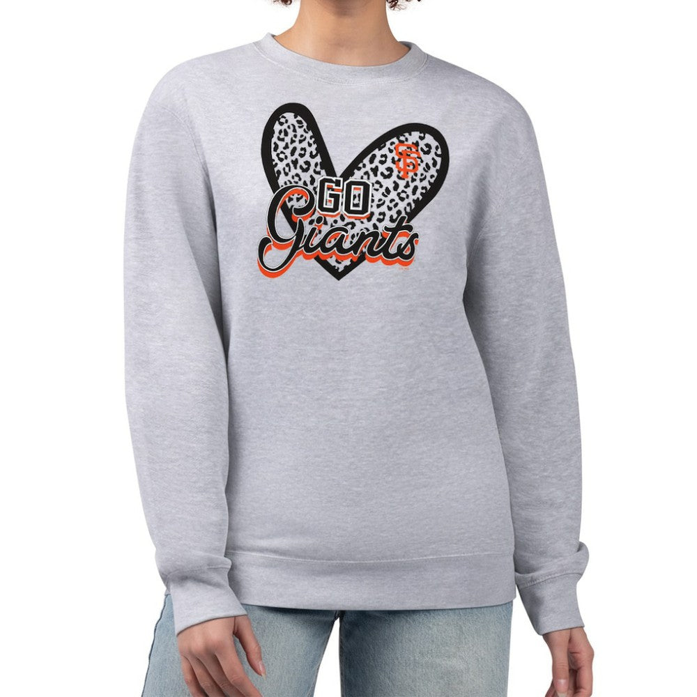 San Francisco Giants G-III 4Her by Carl Banks Women's Leopard Heart Pullover Sweatshirt - Heather Gray