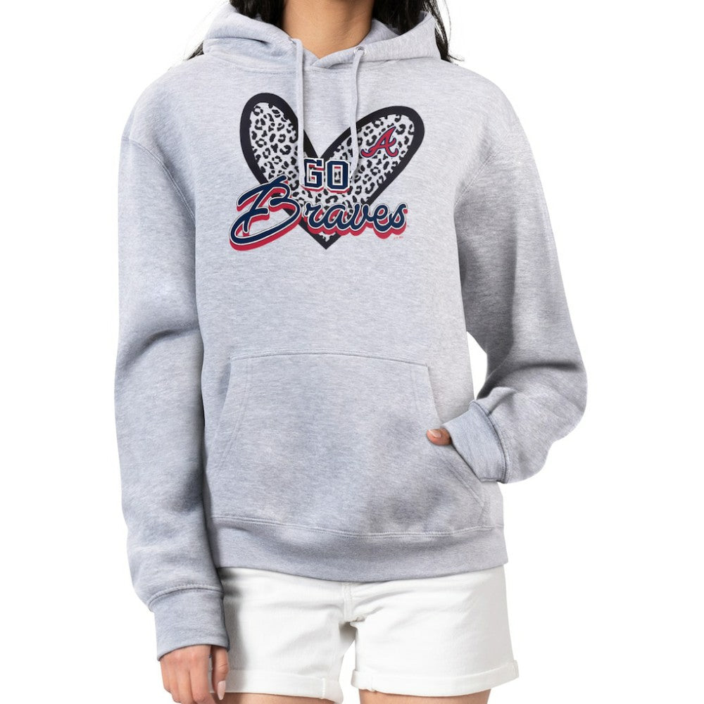 Atlanta Braves G-III 4Her by Carl Banks Women's Leopard Heart Pullover Hoodie - Heather Gray