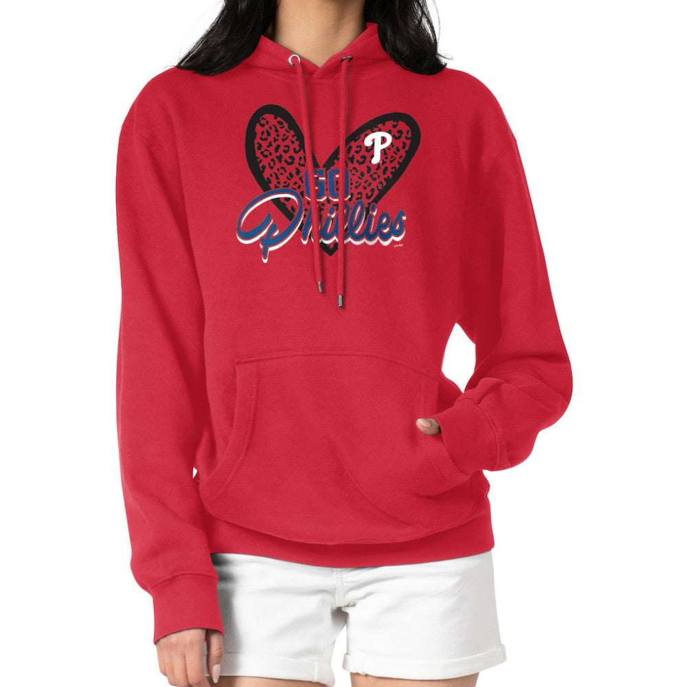 Philadelphia Phillies G-III 4Her by Carl Banks Women's Leopard Heart Pullover Hoodie - Red