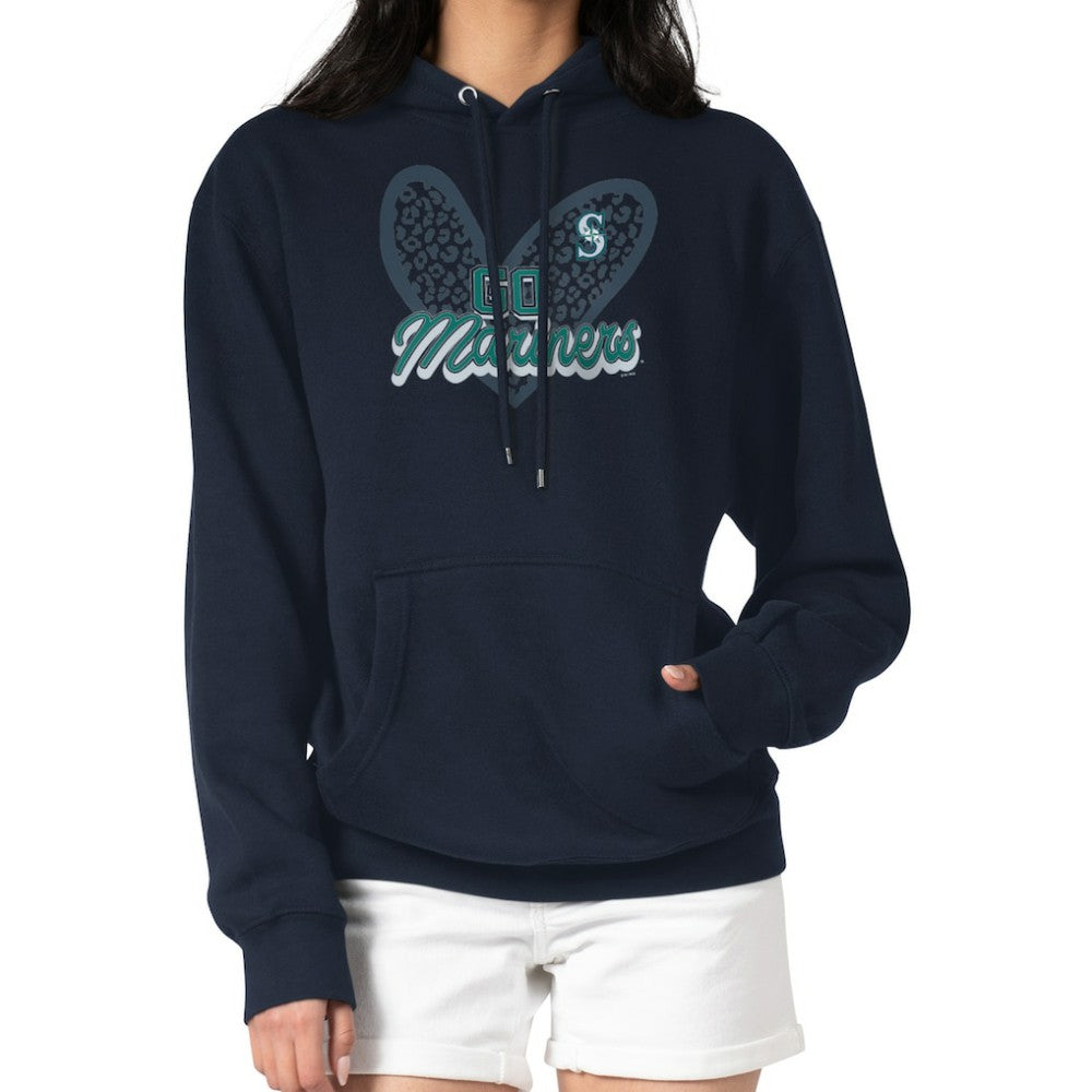 Seattle Mariners G-III 4Her by Carl Banks Women's Leopard Heart Pullover Hoodie - Navy