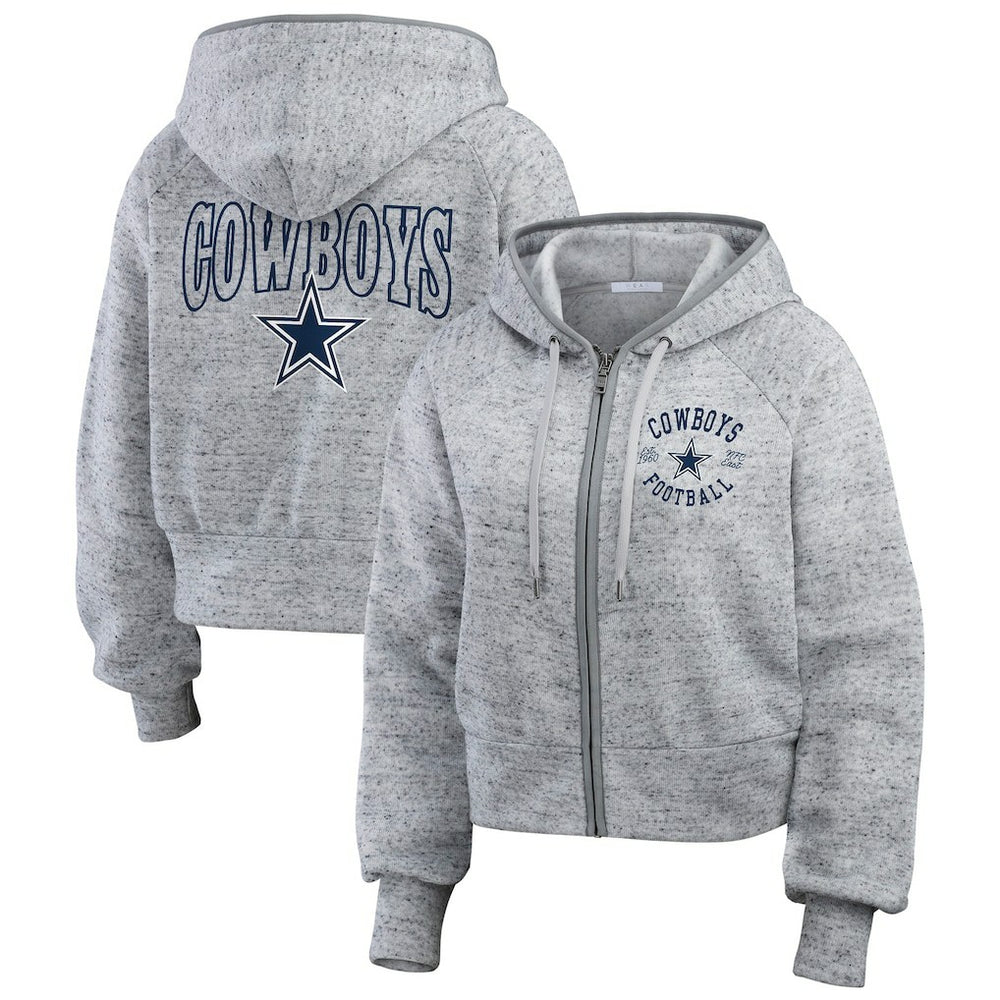 NFL Dallas Cowboys WEAR by Erin Andrews Women's Speckled Fleece Cropped Full-Zip Hoodie