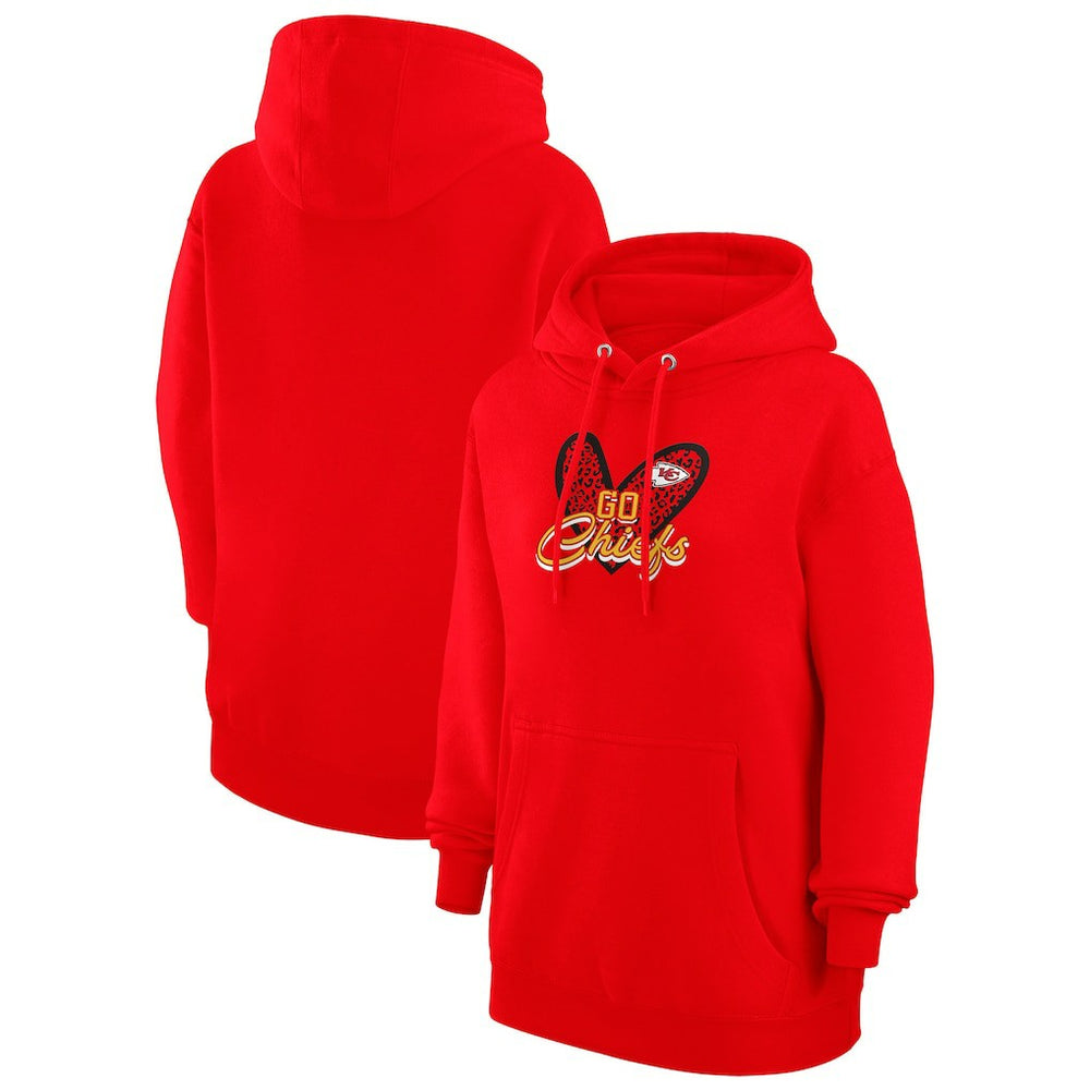 NFL Kansas City Chiefs G-III 4Her by Carl Banks Women's Animal Print Heart Team Graphic Fleece Tri-Blend Pullover Hoodie