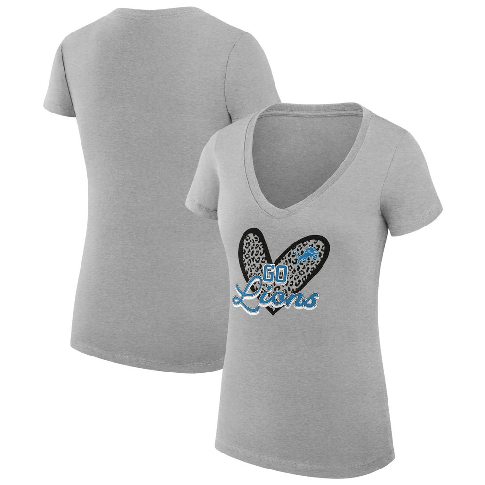 NFL Detroit Lions G-III 4Her by Carl Banks Women's Super-Slim Fit Lightweight Leopard Heart V-Neck T-Shirt