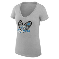 NFL Detroit Lions G-III 4Her by Carl Banks Women's Super-Slim Fit Lightweight Leopard Heart V-Neck T-Shirt