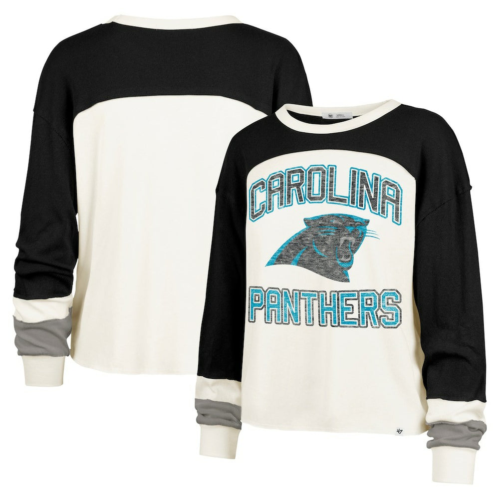 NFL Carolina Panthers '47 Women's Double Header Curve Raglan Long Sleeve Crop Top
