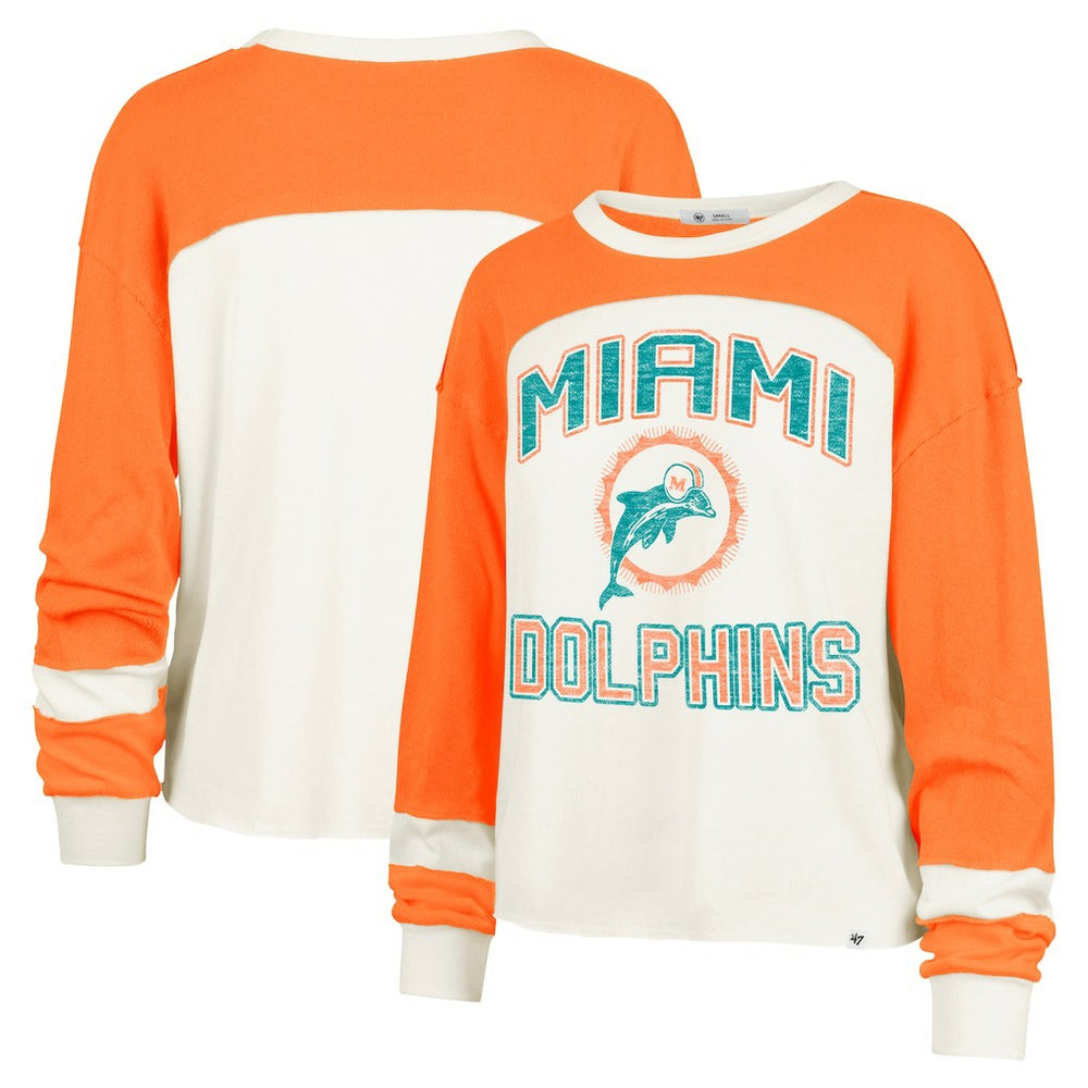 NFL Miami Dolphins '47 Women's Double Header Curve Raglan Long Sleeve Crop Top