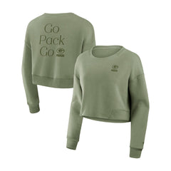 NFL Green Bay Packers Women's Studio Tri-Blend Cropped Pullover Sweatshirt