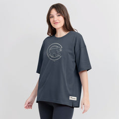 Chicago Cubs Women's Oversized Elements Raw Edge Future Ground T-Shirt - Blue
