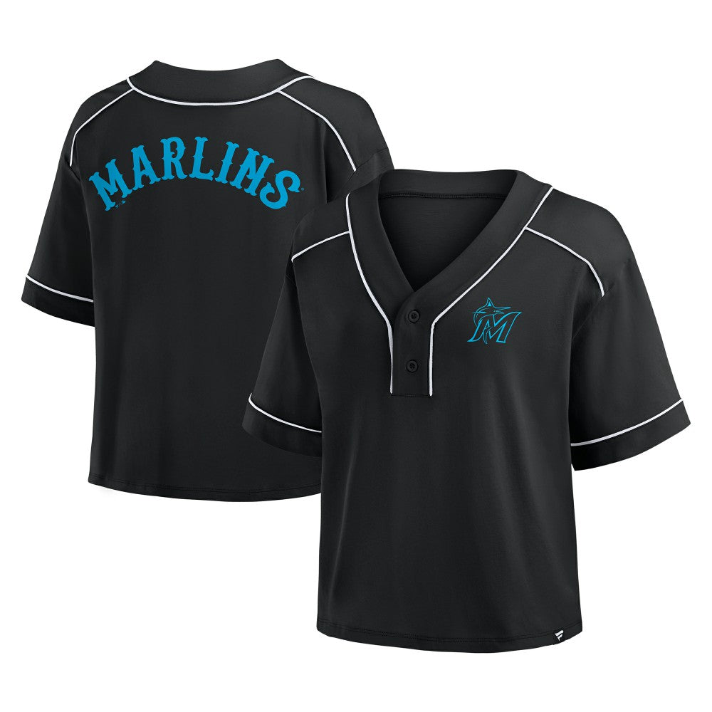 Miami Marlins Women's Oversized Champ Game Cropped V-Neck T-Shirt - Black