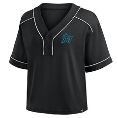Miami Marlins Women's Oversized Champ Game Cropped V-Neck T-Shirt - Black