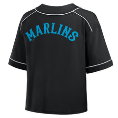 Miami Marlins Women's Oversized Champ Game Cropped V-Neck T-Shirt - Black