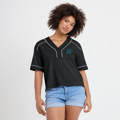 Miami Marlins Women's Oversized Champ Game Cropped V-Neck T-Shirt - Black