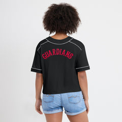 Cleveland Guardians Women's Oversized Champ Game Cropped V-Neck T-Shirt - Black