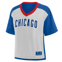 Chicago Cubs Oversized Race To Win V-Neck T-Shirt - Royal/Graphite