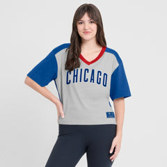 Chicago Cubs Oversized Race To Win V-Neck T-Shirt - Royal/Graphite