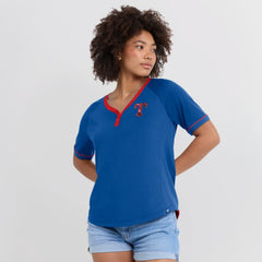 Texas Rangers Women's League Diva Star Raglan V-Neck T-Shirt - Royal