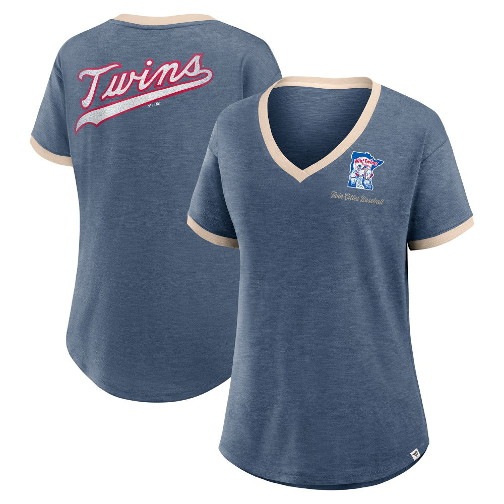 Minnesota Twins Women's Binge Worthy Stadium Slub V-Neck T-Shirt - Navy