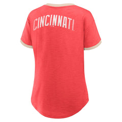Cincinnati Reds Women's Binge Worthy Stadium Slub V-Neck T-Shirt - Red