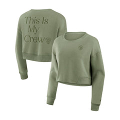 Milwaukee Brewers Women's Studio Cropped Pullover Sweatshirt - Olive