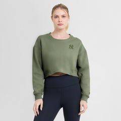 New York Yankees Women's Studio Cropped Pullover Sweatshirt - Olive