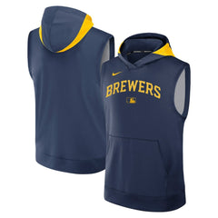Milwaukee Brewers Authentic Collection Dri-FIT Sleeveless Hoodie - Navy | Nike