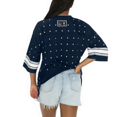 NFL Dallas Cowboys Gameday Couture Women's Kickoff Time Allover Rhinestone Sports Stripe Jersey V-Neck T-Shirt
