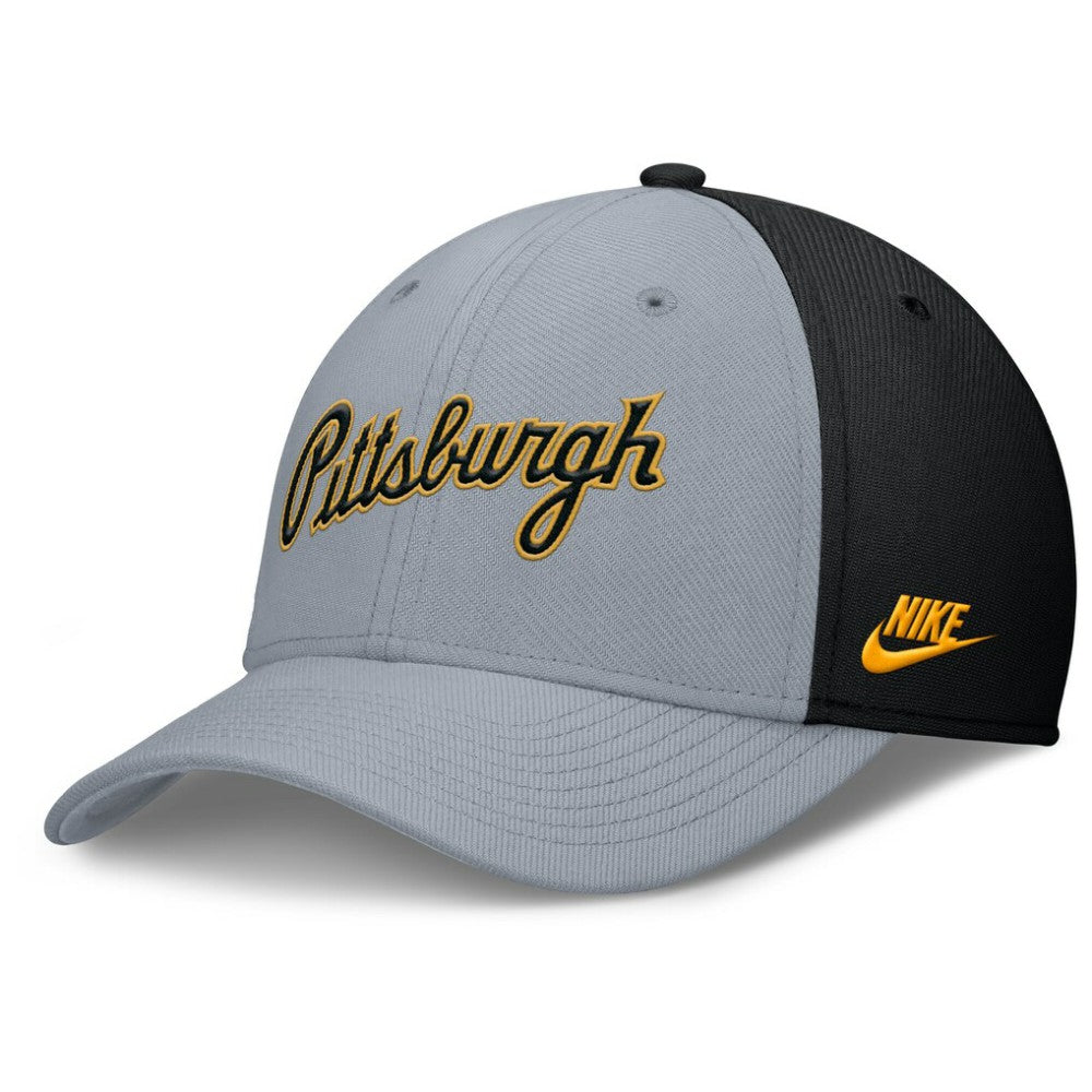 Pittsburgh Pirates Rise Swoosh Performance Flex Hat - Gray/Black | Nike