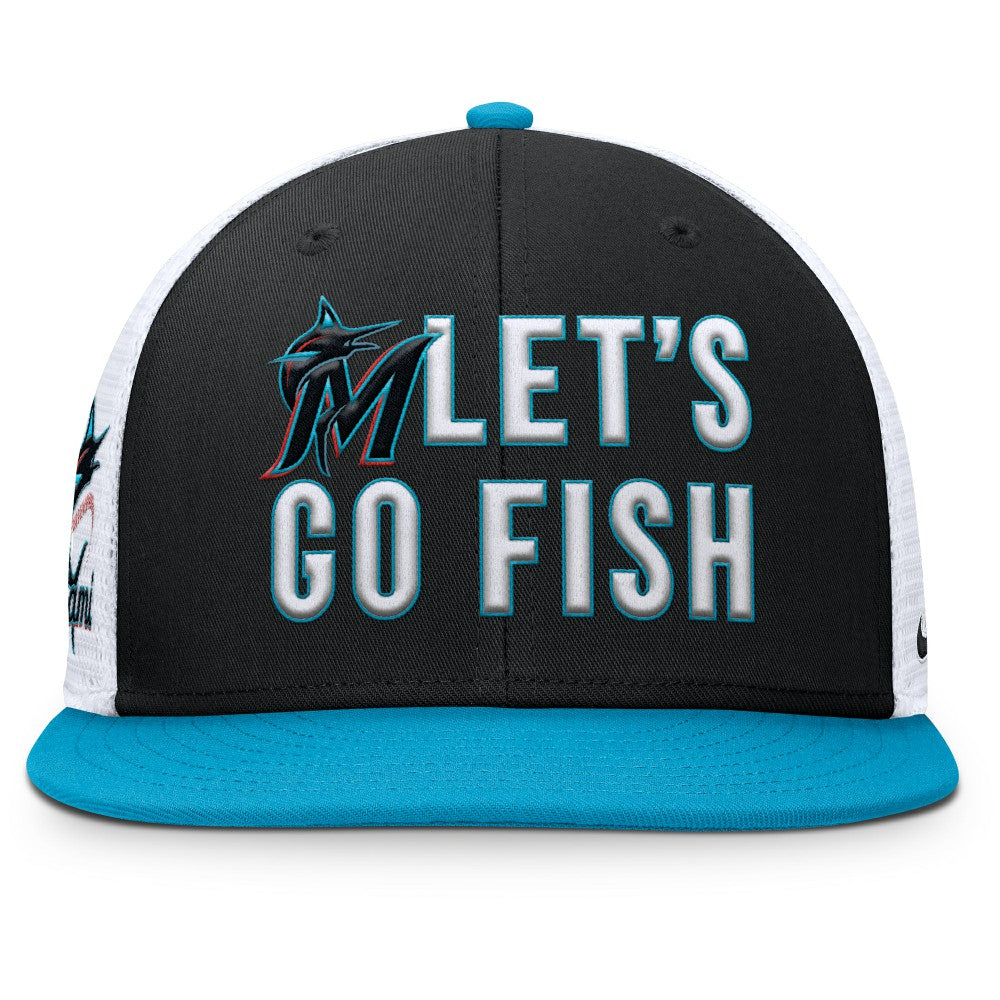 Miami Marlins Pro Performance Trucker Snapback Hat - Black/Light Blue | Nike
