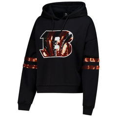 NFL Cincinnati Bengals Cuce Women's Cropped Sequins Pullover Hoodie