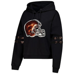 NFL Cleveland Browns Cuce Women's Cropped Sequins Pullover Hoodie