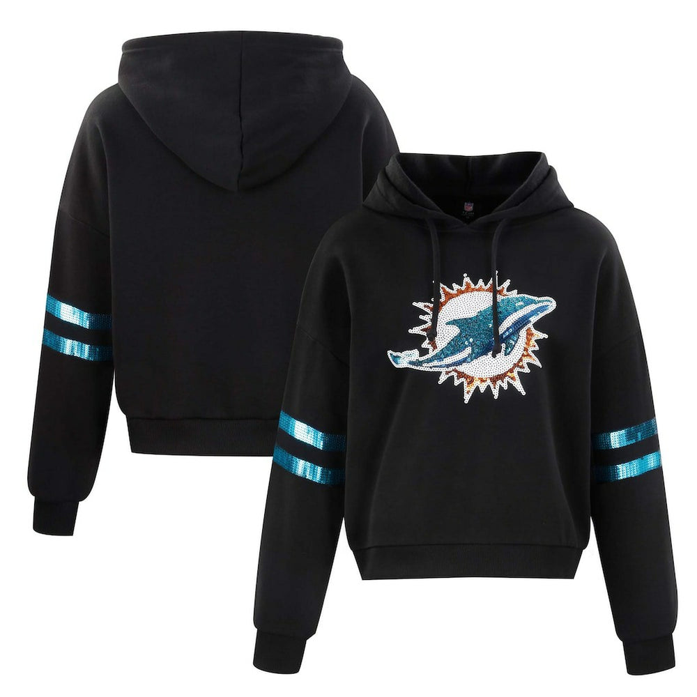 NFL Miami Dolphins Cuce Women's Cropped Sequins Pullover Hoodie