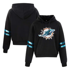 NFL Miami Dolphins Cuce Women's Cropped Sequins Pullover Hoodie