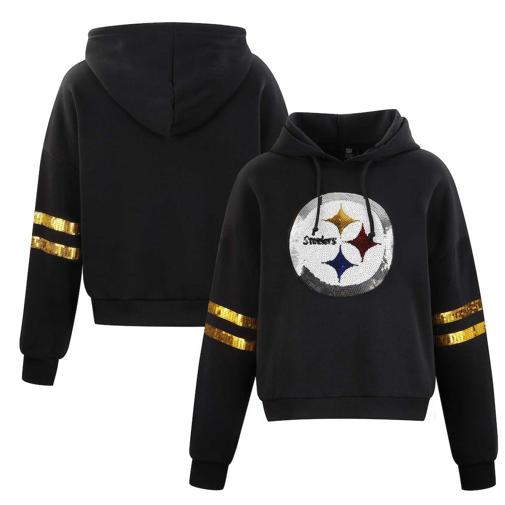 NFL Pittsburgh Steelers Cuce Women's Cropped Sequins Pullover Hoodie
