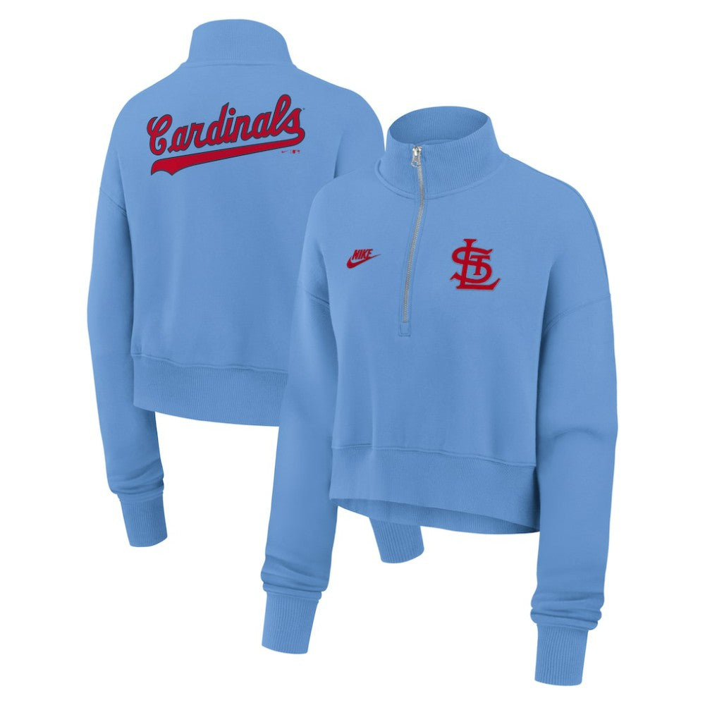 St. Louis Cardinals Women's Cooperstown Collection Phoenix Fleece Half-Zip Sweatshirt - Light Blue | Nike