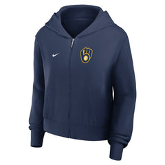 Milwaukee Brewers Women's Cropped Chill Full-Zip Hoodie - Navy | Nike