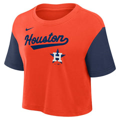 Houston Astros Women's Script Dri-FIT Cropped T-Shirt - Orange/Navy | Nike