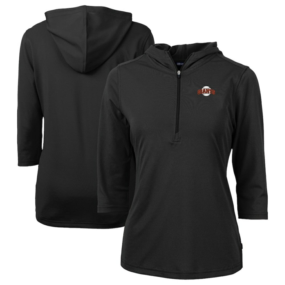 San Francisco Giants Cutter & Buck Women's DryTec Virtue Eco Pique Recycled 3/4-Sleeve Half-Zip Pullover Hoodie - Black
