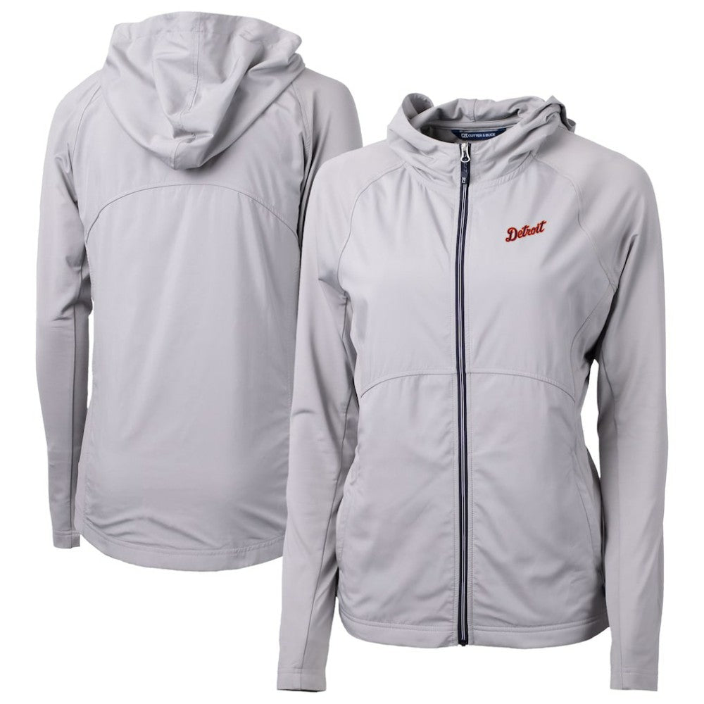 Detroit Tigers Cutter & Buck Women's Adapt Eco Knit Hybrid Recycled Full-Zip Hoodie - Gray