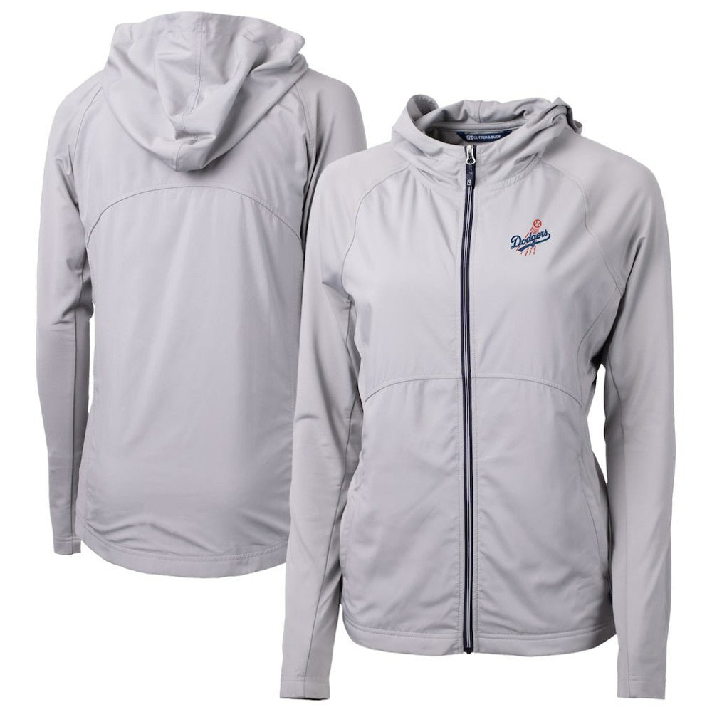 Los Angeles Dodgers Cutter & Buck Women's Adapt Eco Knit Hybrid Recycled Full-Zip Hoodie - Gray