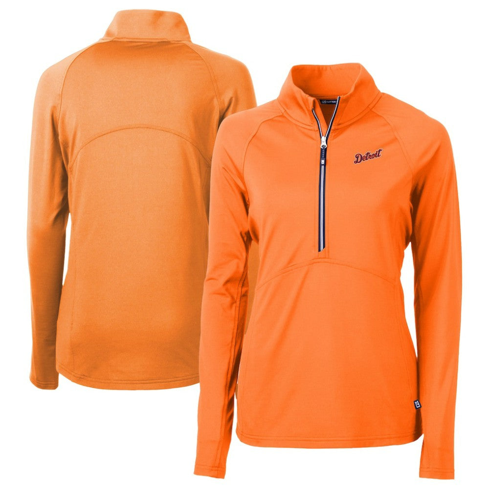 Detroit Tigers Cutter & Buck Women's DryTec Adapt Eco Knit Stretch Recycled Raglan Half-Zip Top - Orange
