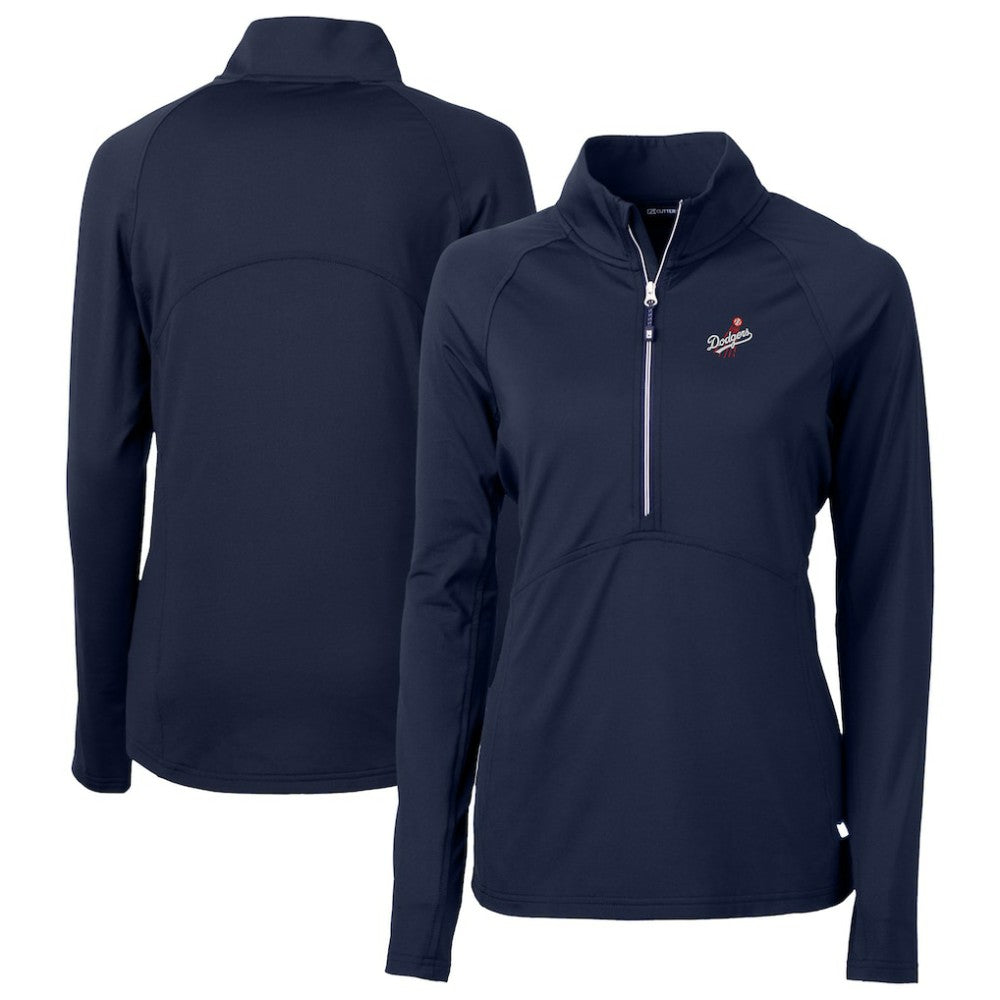Los Angeles Dodgers Cutter & Buck Women's DryTec Adapt Eco Knit Stretch Recycled Raglan Half-Zip Top - Navy