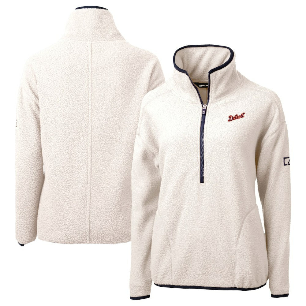 Detroit Tigers Cutter & Buck Women's Cascade Eco Sherpa Fleece Half-Zip Pullover Jacket - Cream