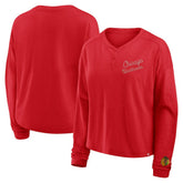 Chicago Blackhawks Fanatics Women's Oversized All Out Effort Long Sleeve Henley T-Shirt