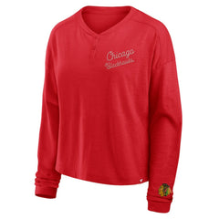 Chicago Blackhawks Fanatics Women's Oversized All Out Effort Long Sleeve Henley T-Shirt