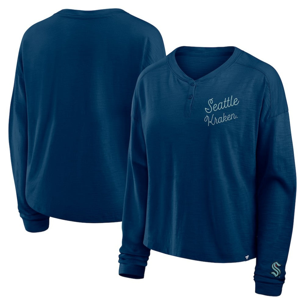 Seattle Kraken Fanatics Women's Oversized All Out Effort Long Sleeve Henley T-Shirt