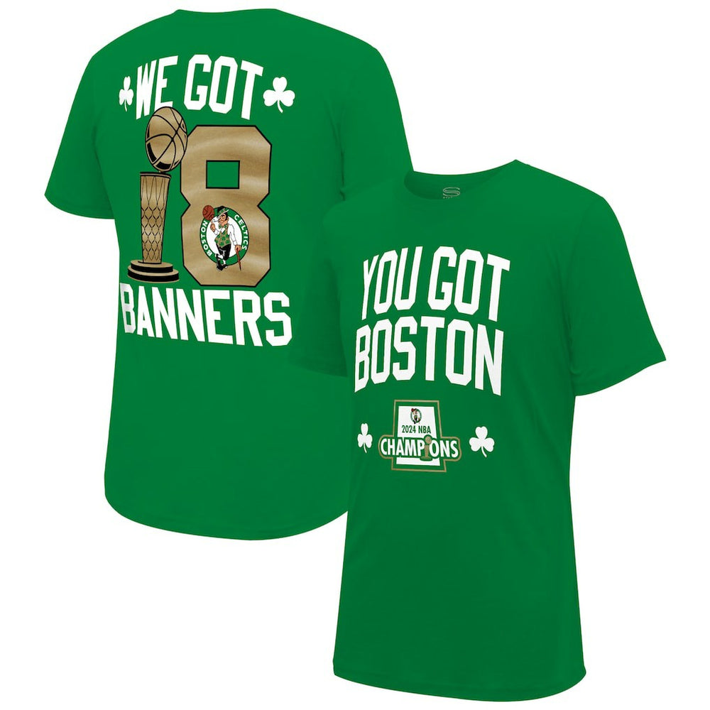 Boston Celtics Stadium Essentials 2024 NBA Finals Champions 18 Banners T-Shirt - Kelly Green discount