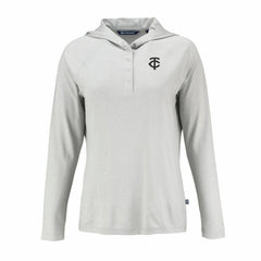Minnesota Twins Cutter & Buck Women's Coastline Epic Comfort Eco Recycled Raglan Long Sleeve Hoodie T-Shirt - Gray