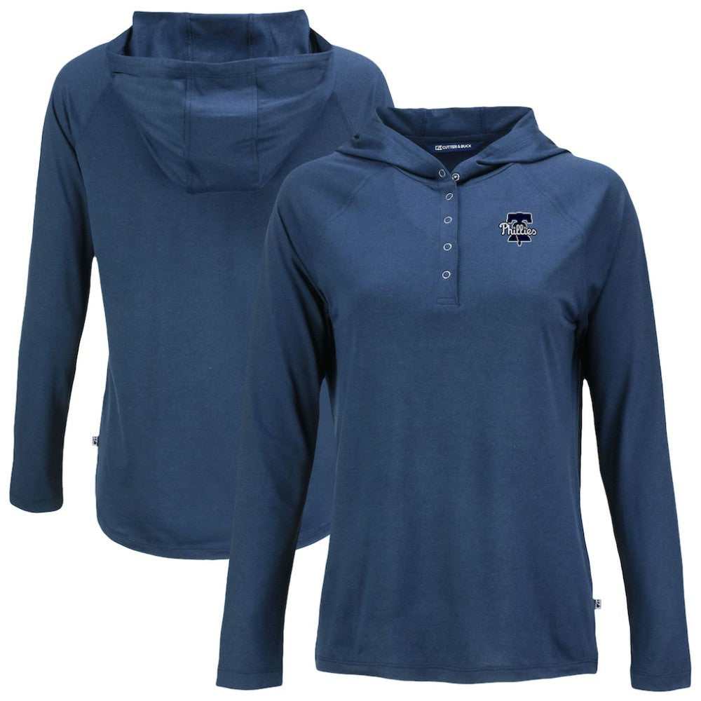 Philadelphia Phillies Cutter & Buck Women's Coastline Epic Comfort Eco Recycled Raglan Long Sleeve Hoodie T-Shirt - Navy