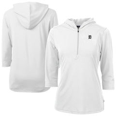 Detroit Tigers Cutter & Buck Women's Virtue Eco Pique Half-Zip 3/4 Sleeve Pullover Hoodie - White