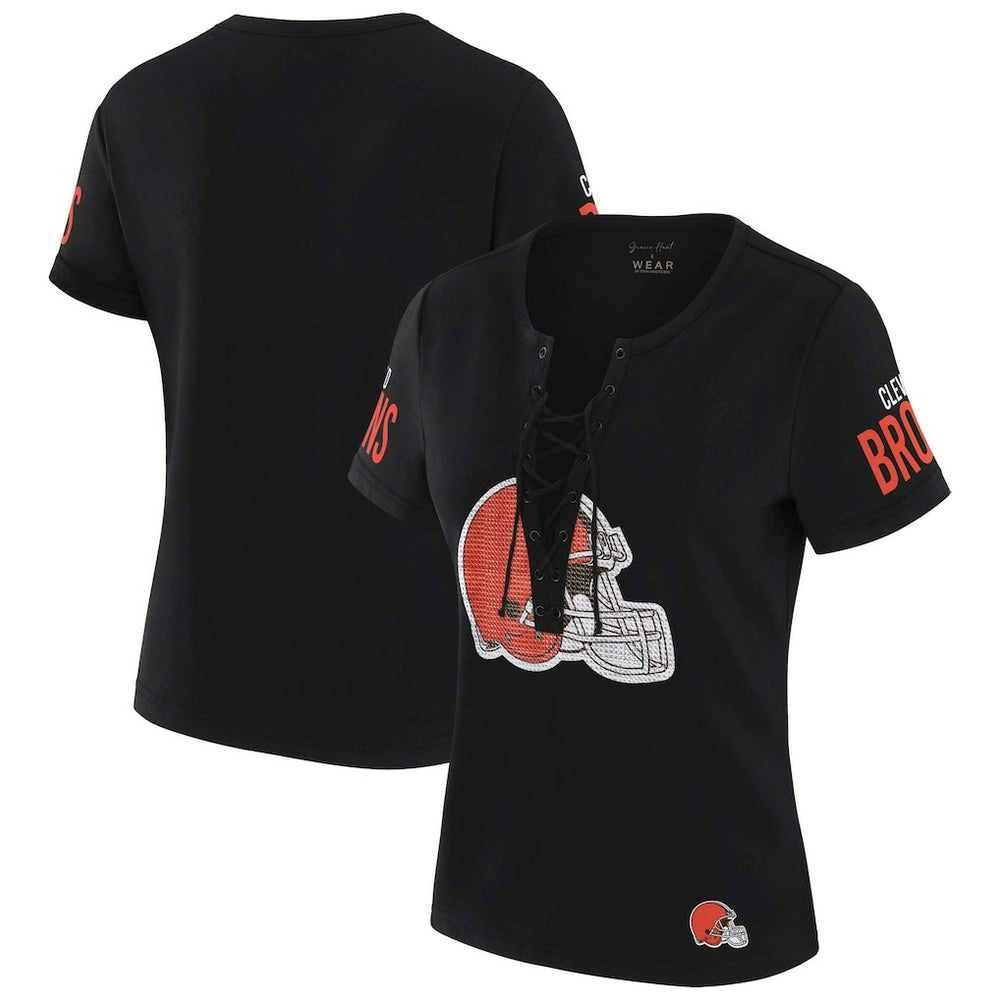 NFL Cleveland Browns WEAR by Erin Andrews x Gracie Hunt Women's Draft Me Lace-Up T-Shirt
